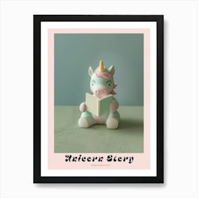 Toy Unicorn Reading A Book Pastel 2 Poster Art Print