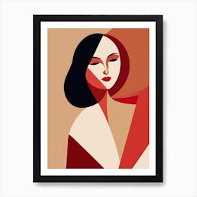 Abstract Portrait Of A Woman Abstract red and beige Art Art Print