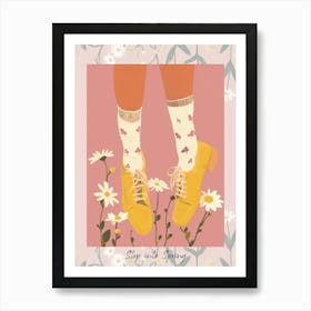 Step Into Spring Woman Yellow Shoes With Flowers 3 Art Print