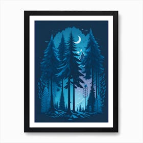 A Fantasy Forest At Night In Blue Theme 71 Art Print