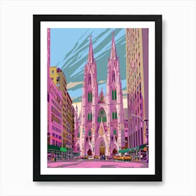 St Patricks Cathedral New York Colourful Silkscreen Illustration 1 Art Print