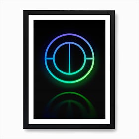 Neon Blue and Green Abstract Geometric Glyph on Black n.0095 Art Print