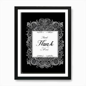 An Elegant Retro Styled Hand Drawn Calligraphy Of The Word Thank You Featuring A Graceful Scrip Art Print