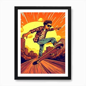 Skateboarding In Zurich, Switzerland Comic Style 1 Art Print