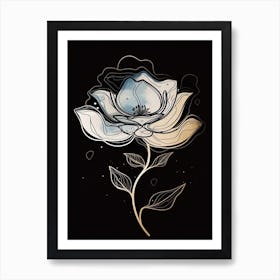 Line Art Lotus Flowers Illustration Neutral 6 Art Print