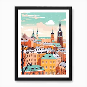 Vintage Winter Travel Illustration Stockholm Sweden 1 Art Print