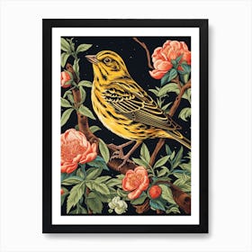 Vintage Bird Linocut Yellowhammer Art Print