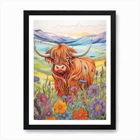 Colourful Highland Cow Portrait 2 Art Print