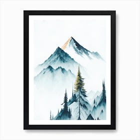 Mountain And Forest In Minimalist Watercolor Vertical Composition 301 Art Print