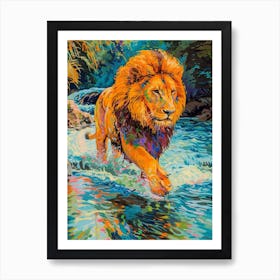 Asiatic Lion Crossing A River Fauvist Painting 4 Art Print