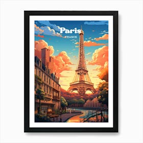 Paris France Sunset Modern Travel Art Art Print