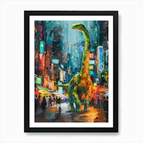 Colourful Dinosaur Cityscape Painting 3 Art Print