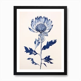 Blue Botanical Protea 3 Art Print