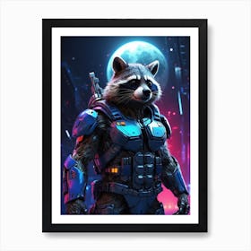 Raccoon In Cyborg Body #1 Art Print