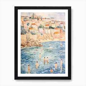 Swimming In Rovinj Croatia Watercolour Art Print