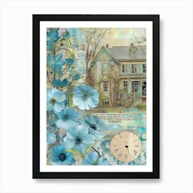 Light Blue Flowers Scrapbook Collage Cottage 1 Art Print