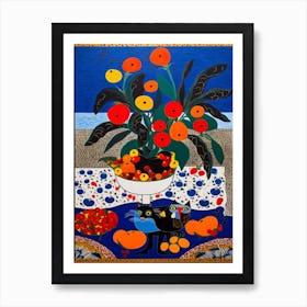 Lilies With A Cat 2 Surreal Joan Miro Style  Art Print