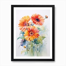 Beehive With Gerberas Watercolour Illustration 1 Art Print