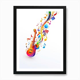 Colorful Guitar With Musical Notes Art Print