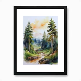 Taiga watercolor landscape, high quality watercolor forest background.10 Art Print