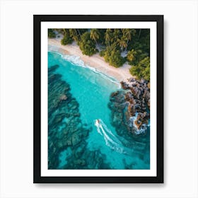 Aerial Drone Photography Capturing A Surfer Riding A Wave Near A Lagoon On A Tropical Coastline San 2 Art Print