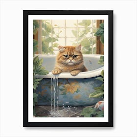 Exotic Shorthair Cat In Bathtub Bathroom 1 Art Print