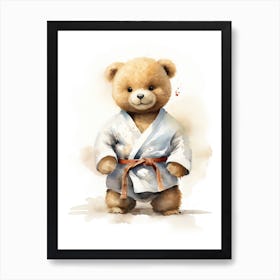 Judo Teddy Bear Painting Watercolour 3 Art Print