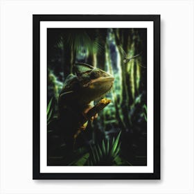 The Green Chameleon And The Dragonfly Art Print