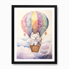 Baby Arctic Wolf In A Hot Air Balloon Art Print