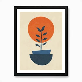 Minimal Abstract Plant with Geometric Shapes in Retro Style Affiche