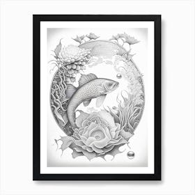 Hikari Mujimono 2, Koi Fish Haeckel Style Illustastration Art Print