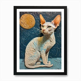 Sphynx Cat Relief Illustration 4 Art Print