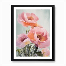 Roses Flowers Acrylic Painting In Pastel Colours 6 Art Print