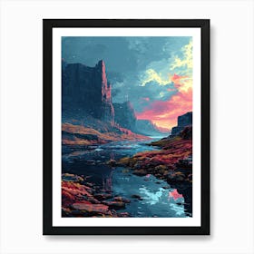 Sunset In The Desert | Pixel Art Series Art Print