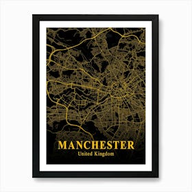 Manchester Gold City Map 1 Art Print
