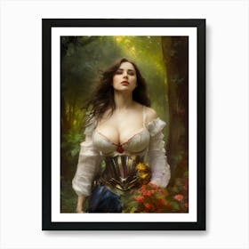 Dryad warrior lady high fantasy art forest nymph classical painting beautiful woman Art Print