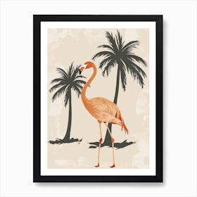 American Flamingo And Palm Trees Minimalist Illustration 3 Art Print
