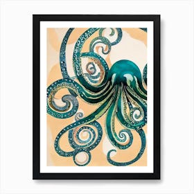 Glass Octopus Vintage Graphic Watercolour Art Print
