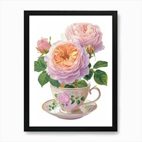 English Roses Painting Rose In A Teacup 1 Art Print