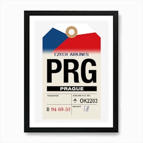 Prague (PRG) Czech Republic Vintage Airline Luggage Tag Art Print