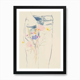 Flowers And Blue Jeans Line Art 4 Art Print