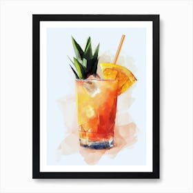 Pineapple Cocktail Drink Watercolor Illustration Art Print