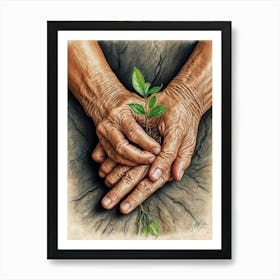 Hands Holding A Plant Art Print