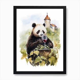 Panda Art Scuba Diving Watercolour 2 Art Print