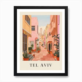 Tel Aviv Israel 6 Vintage Pink Travel Illustration Poster Art Print