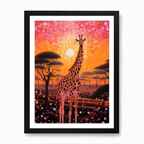 Giraffe In The Sunset Orange Tones 1 Art Print