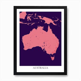 Australia Pink Purple Map Art Print