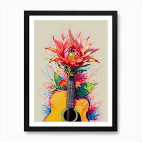 Guitar With Flowers Art Print