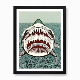 Megamouth Shark Linocut Art Print