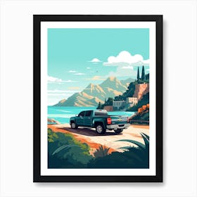 A Chevrolet Silverado In Amalfi Coast, Italy, Car Illustration 2 Art Print